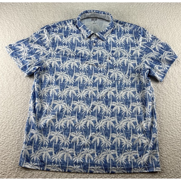 Izod Other - IZOD Saltwater Blue Hawaiian Button Up Shirt Mens XL Short Sleeve Palm Tree